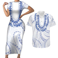 Aloha Lei Onaona Couples Matching Short Sleeve Bodycon Dress and Hawaiian Shirt Navy Blue Hawaiian Tribal Pattern LT9 Blue - Polynesian Pride