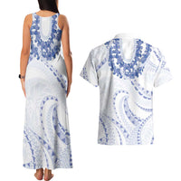 Aloha Lei Onaona Couples Matching Tank Maxi Dress and Hawaiian Shirt Navy Blue Hawaiian Tribal Pattern LT9 - Polynesian Pride