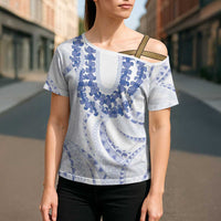 Aloha Lei Onaona Cross Shoulder Shirt Navy Blue Hawaiian Tribal Pattern - Polynesian Pride