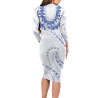 Aloha Lei Onaona Family Matching Long Sleeve Bodycon Dress and Hawaiian Shirt Navy Blue Hawaiian Tribal Pattern LT9 - Polynesian Pride