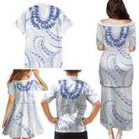 Aloha Lei Onaona Family Matching Puletasi and Hawaiian Shirt Navy Blue Hawaiian Tribal Pattern LT9 - Polynesian Pride
