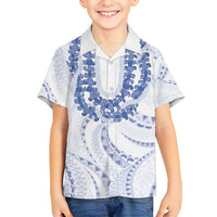 Aloha Lei Onaona Family Matching Tank Maxi Dress and Hawaiian Shirt Navy Blue Hawaiian Tribal Pattern