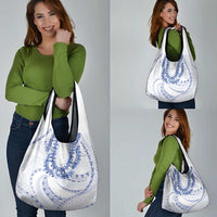 Aloha Lei Onaona Grocery Bag Navy Blue Hawaiian Tribal Pattern