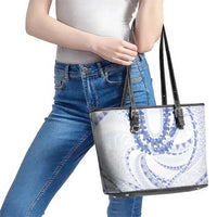 Aloha Lei Onaona Leather Tote Bag Navy Blue Hawaiian Tribal Pattern