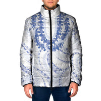 Aloha Lei Onaona Padded Jacket Navy Blue Hawaiian Tribal Pattern - Polynesian Pride