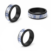 Aloha Lei Onaona Spinner Ring Navy Blue Hawaiian Tribal Pattern - Polynesian Pride