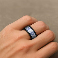 Aloha Lei Onaona Spinner Ring Navy Blue Hawaiian Tribal Pattern - Polynesian Pride