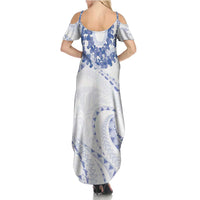 Aloha Lei Onaona Summer Maxi Dress Navy Blue Hawaiian Tribal Pattern