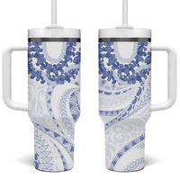 Aloha Lei Onaona Tumbler With Handle Navy Blue Hawaiian Tribal Pattern