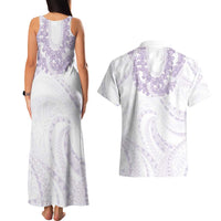 Aloha Lei Onaona Couples Matching Tank Maxi Dress and Hawaiian Shirt Purple Hawaiian Tribal Pattern LT9 - Polynesian Pride