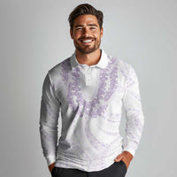 Aloha Lei Onaona Long Sleeve Polo Shirt Purple Hawaiian Tribal Pattern