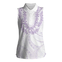 Aloha Lei Onaona Women Sleeveless Polo Shirt Purple Hawaiian Tribal Pattern