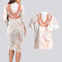 Aloha Lei Onaona Couples Matching Long Sleeve Bodycon Dress and Hawaiian Shirt Red Hawaiian Tribal Pattern LT9 - Polynesian Pride