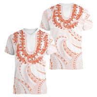 Aloha Lei Onaona Women V-Neck T-Shirt Red Hawaiian Tribal Pattern