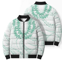 Aloha Lei Onaona Bomber Puffer Jacket Sage Green Hawaiian Tribal Pattern - Polynesian Pride