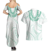 Aloha Lei Onaona Couples Matching Summer Maxi Dress and Hawaiian Shirt Sage Green Hawaiian Tribal Pattern LT9 - Polynesian Pride