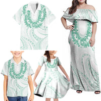 Aloha Lei Onaona Family Matching Off Shoulder Maxi Dress and Hawaiian Shirt Sage Green Hawaiian Tribal Pattern
