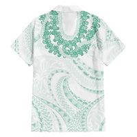 Aloha Lei Onaona Family Matching Off Shoulder Short Dress and Hawaiian Shirt Sage Green Hawaiian Tribal Pattern