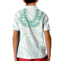Aloha Lei Onaona Kid Polo Shirt Sage Green Hawaiian Tribal Pattern