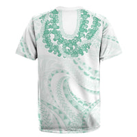 Aloha Lei Onaona Rugby Jersey Sage Green Hawaiian Tribal Pattern