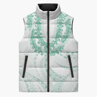 Aloha Lei Onaona Sleeveless Puffer Jacket Sage Green Hawaiian Tribal Pattern - Polynesian Pride