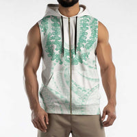 Aloha Lei Onaona Sleeveless Zip Hoodie Sage Green Hawaiian Tribal Pattern - Polynesian Pride