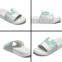 Aloha Lei Onaona Slide Sandals Sage Green Hawaiian Tribal Pattern - Polynesian Pride