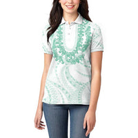 Aloha Lei Onaona Women Polo Shirt Sage Green Hawaiian Tribal Pattern