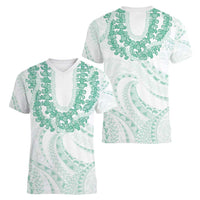 Aloha Lei Onaona Women V-Neck T-Shirt Sage Green Hawaiian Tribal Pattern LT9 - Polynesian Pride