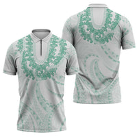 Aloha Lei Onaona Zipper Polo Shirt Sage Green Hawaiian Tribal Pattern - Polynesian Pride