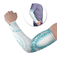 Aloha Lei Onaona Arm Sleeves Teal Hawaiian Tribal Pattern - Polynesian Pride