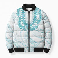 Aloha Lei Onaona Bomber Puffer Jacket Teal Hawaiian Tribal Pattern - Polynesian Pride