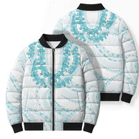 Aloha Lei Onaona Bomber Puffer Jacket Teal Hawaiian Tribal Pattern - Polynesian Pride