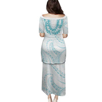 Aloha Lei Onaona Family Matching Puletasi and Hawaiian Shirt Teal Hawaiian Tribal Pattern LT9 - Polynesian Pride