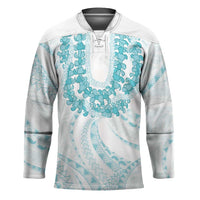 Aloha Lei Onaona Hockey Jersey Teal Hawaiian Tribal Pattern - Polynesian Pride