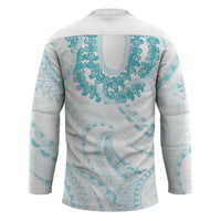 Aloha Lei Onaona Hockey Jersey Teal Hawaiian Tribal Pattern - Polynesian Pride
