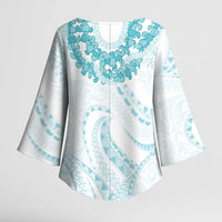 Aloha Lei Onaona Kimono Sleeve Blouse Teal Hawaiian Tribal Pattern - Polynesian Pride