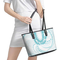 Aloha Lei Onaona Leather Tote Bag Teal Hawaiian Tribal Pattern LT9 - Polynesian Pride