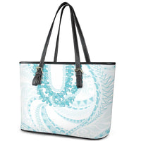 Aloha Lei Onaona Leather Tote Bag Teal Hawaiian Tribal Pattern LT9 - Polynesian Pride