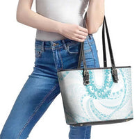 Aloha Lei Onaona Leather Tote Bag Teal Hawaiian Tribal Pattern LT9 - Polynesian Pride