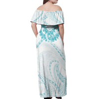 Aloha Lei Onaona Off Shoulder Maxi Dress Teal Hawaiian Tribal Pattern
