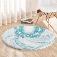 Aloha Lei Onaona Round Carpet Teal Hawaiian Tribal Pattern