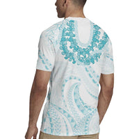 Aloha Lei Onaona Rugby Jersey Teal Hawaiian Tribal Pattern