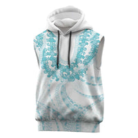 Aloha Lei Onaona Sleeveless Hoodie Teal Hawaiian Tribal Pattern - Polynesian Pride