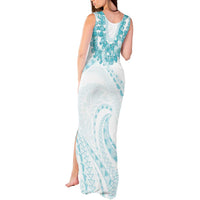 Aloha Lei Onaona Tank Maxi Dress Teal Hawaiian Tribal Pattern