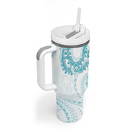 Aloha Lei Onaona Tumbler With Handle Teal Hawaiian Tribal Pattern
