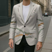 Aloha Lei Mikioi Blazer Beige Polynesian Tribal Tatau Pattern - Polynesian Pride