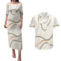 Aloha Lei Mikioi Couples Matching Puletasi and Hawaiian Shirt Beige Polynesian Tribal Tatau Pattern