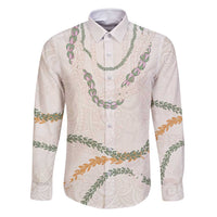 Aloha Lei Mikioi Family Matching Long Sleeve Bodycon Dress and Hawaiian Shirt Beige Polynesian Tribal Tatau Pattern LT9 Dad's Shirt - Long Sleeve Beige - Polynesian Pride