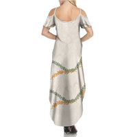 Aloha Lei Mikioi Family Matching Summer Maxi Dress and Hawaiian Shirt Beige Polynesian Tribal Tatau Pattern